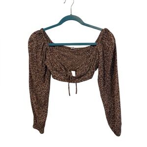 Garage Women’s TP/XS Floral Stretchy Long‎ Sleeve Cropped Top EUC